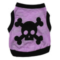 Blue Halloween dog vest with skull bones pattern on a small dog, showing stretch cotton tank top design