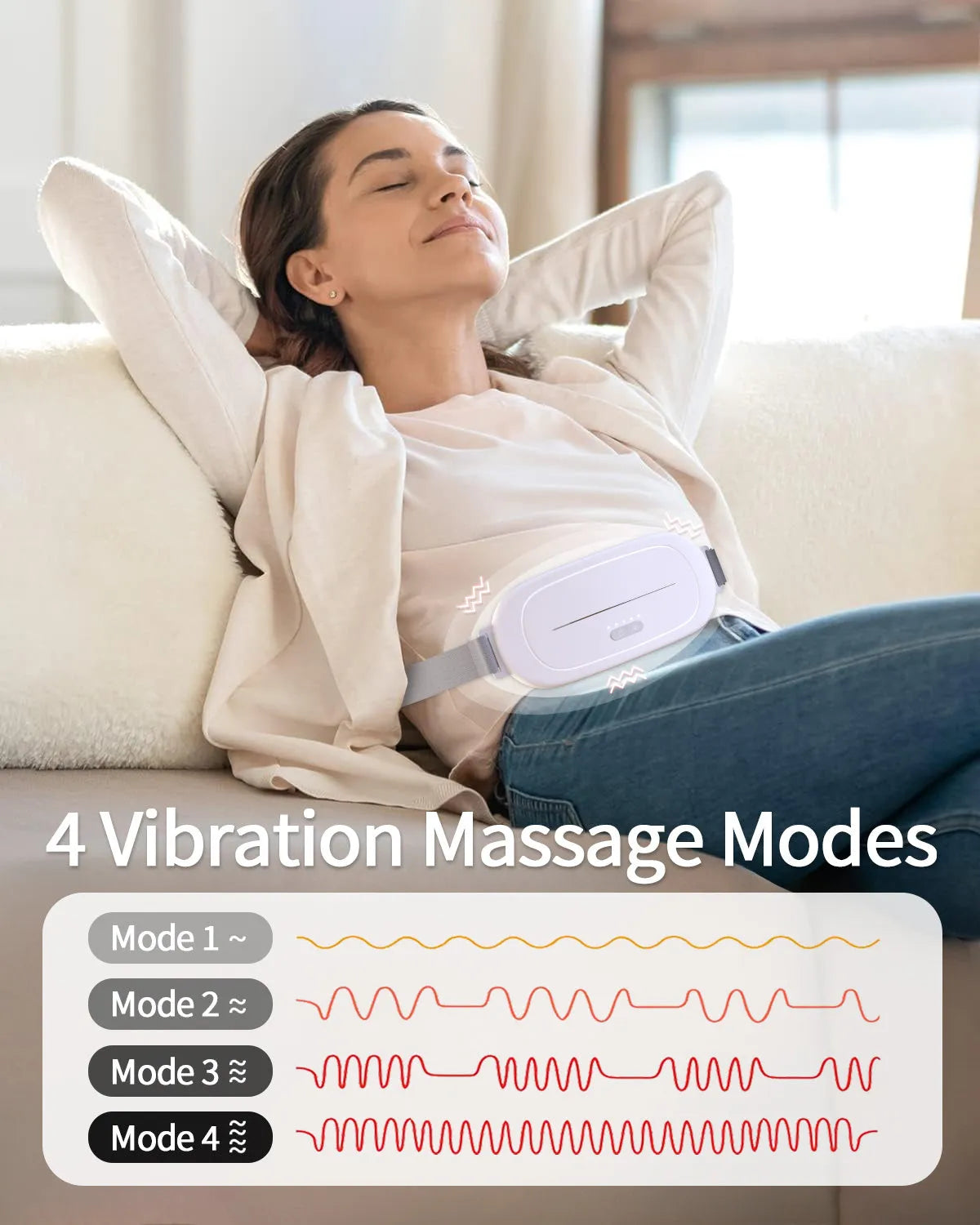 White adjustable abdominal uterine warming belt with controller for post-surgery heat therapy