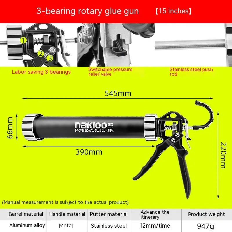 Aluminium alloy automatic adhesive breaking glass glue gun with 13-bearing structure for sealant application