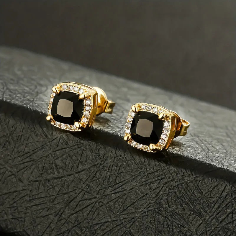 Gold-plated square retro drop earrings in colour selection