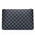 Men's soft black plaid PU leather clutch wallet open to show six card slots and a zipper pocket.