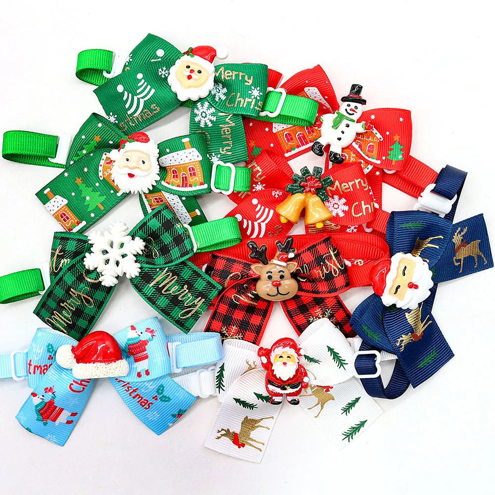 Red and green Christmas pet bow tie accessory for dogs or cats with British style design