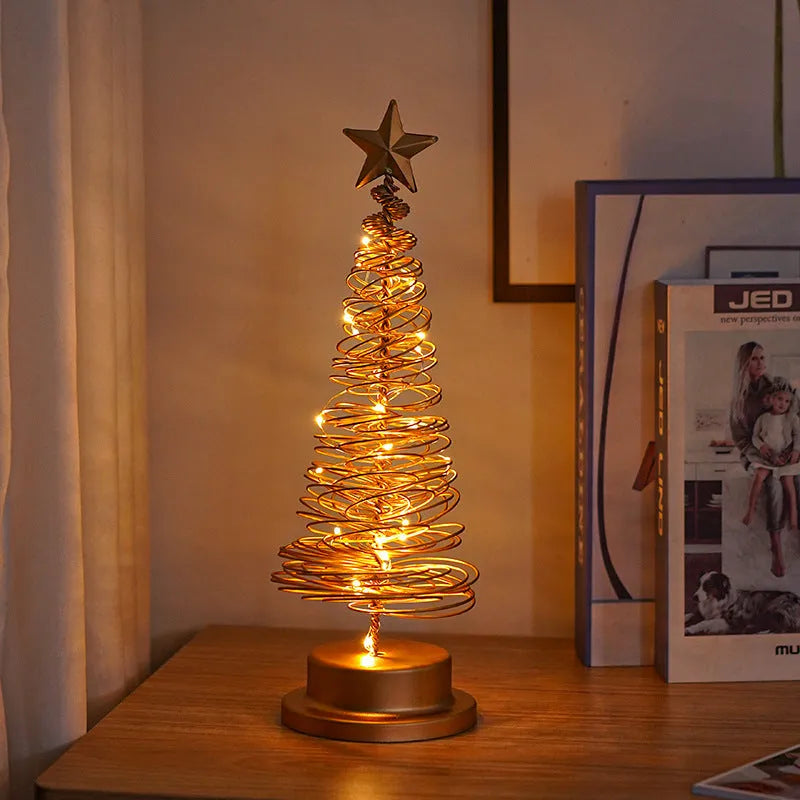 33cm wrought iron LED Christmas tree spiral light with battery operation and warm white lights