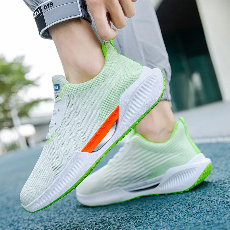 Men's blue casual mesh sports shoes with cloth upper and round toe design