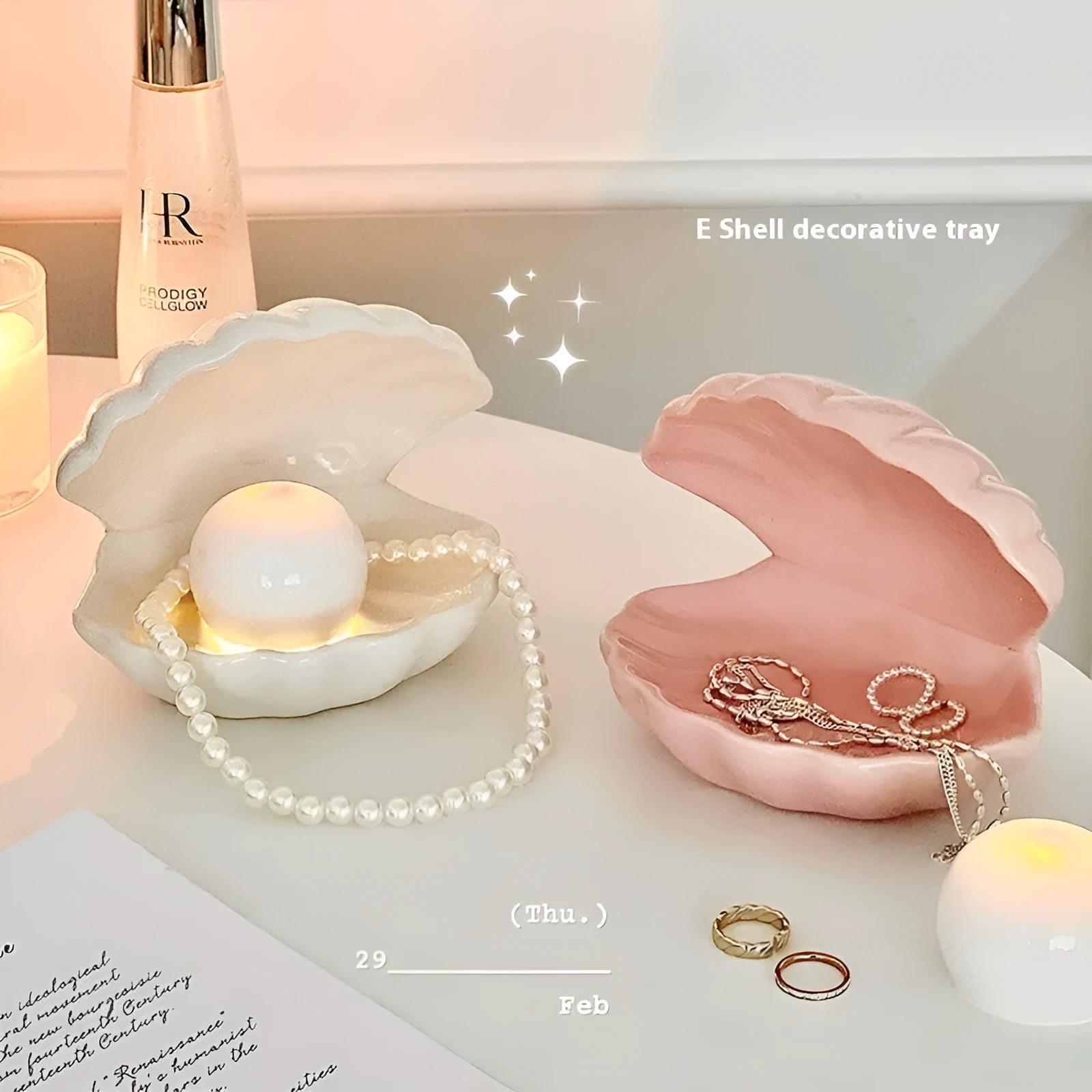 A white porcelain tray with a matching small night light, in pink or white, for a girl's bedroom.