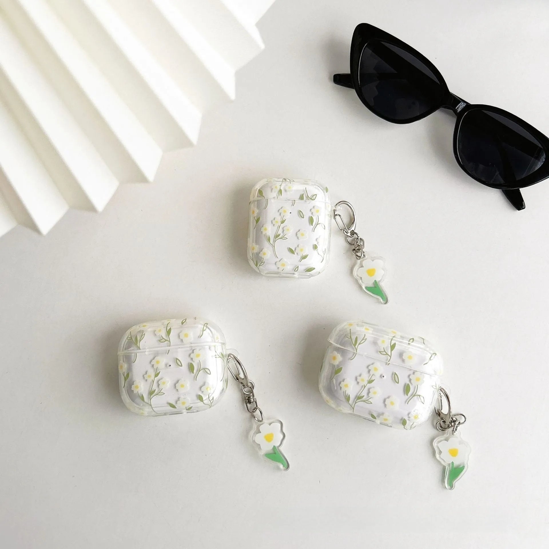White floral patterned transparent TPU protective case for Apple AirPods headphones