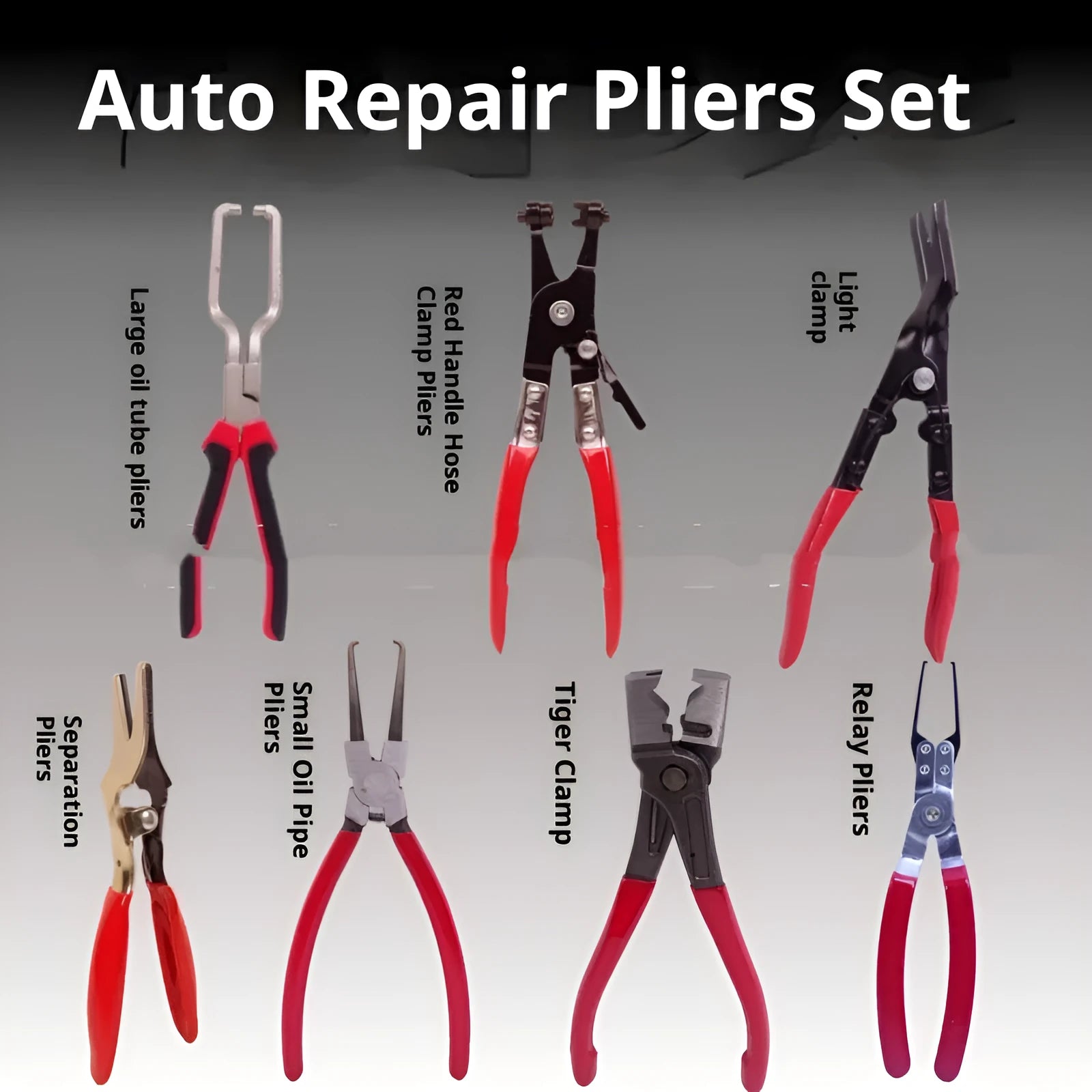 7-piece steel oil pipe clamp set in Type A box for auto repair with straight throat caliper design