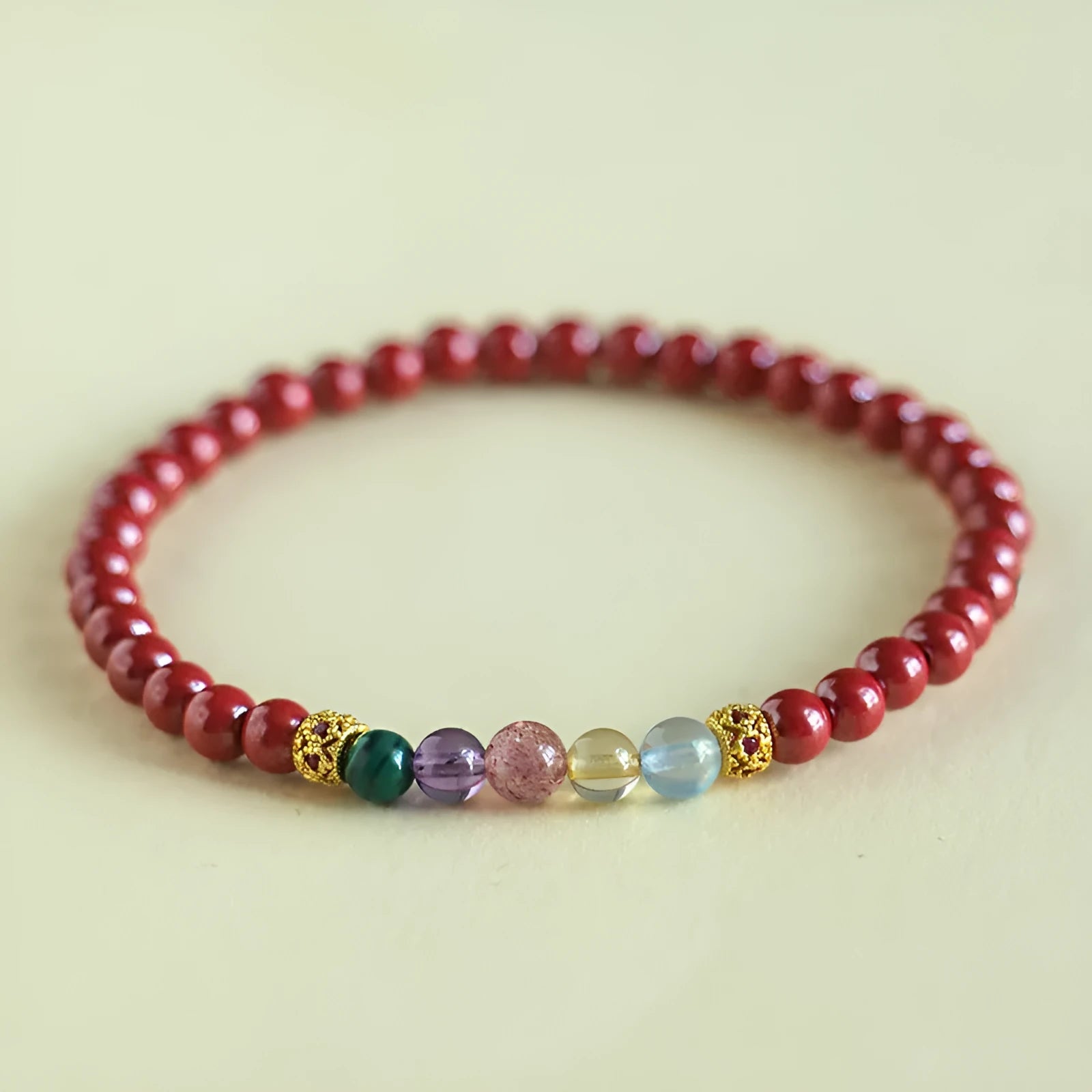 Purple gold cinnabar crystal string beads bracelet with manual crafting and couple style design