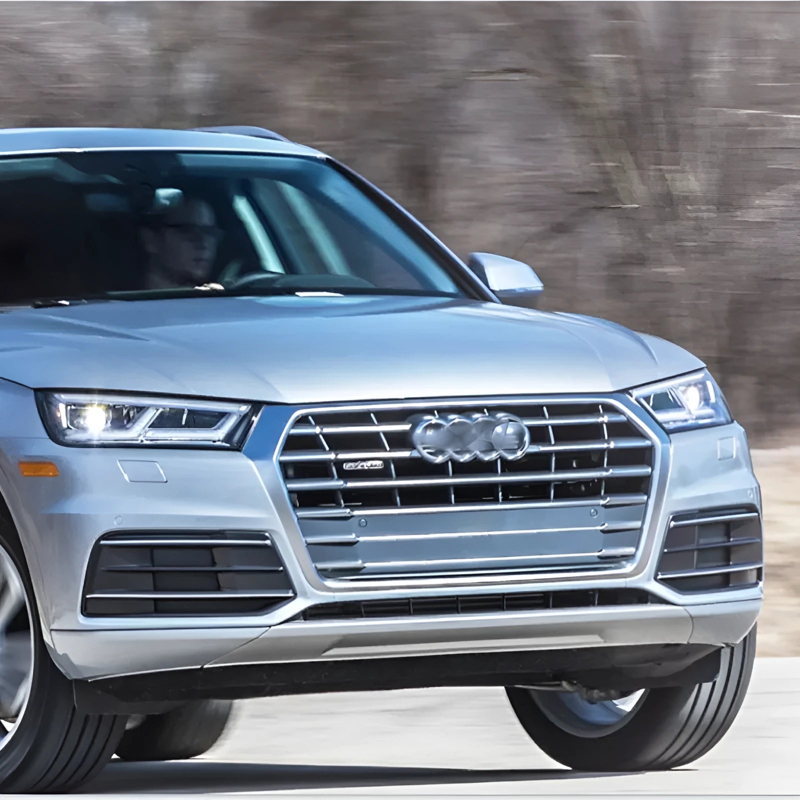 Audi Q5 front bumper lower grille replacement set showing left D154L and right D154R components in black ABS plastic