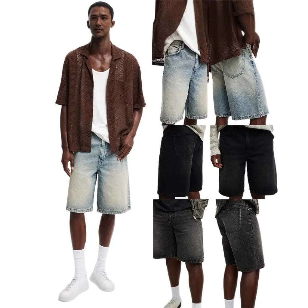 Men's light blue loose fit straight leg denim jeans showing front and back view