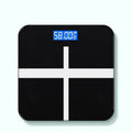 USB rechargeable electronic body scale with cross design in black, white, and rose red colour options