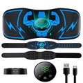 Blue EMS abdominal training belt with wireless remote control and arm stickers