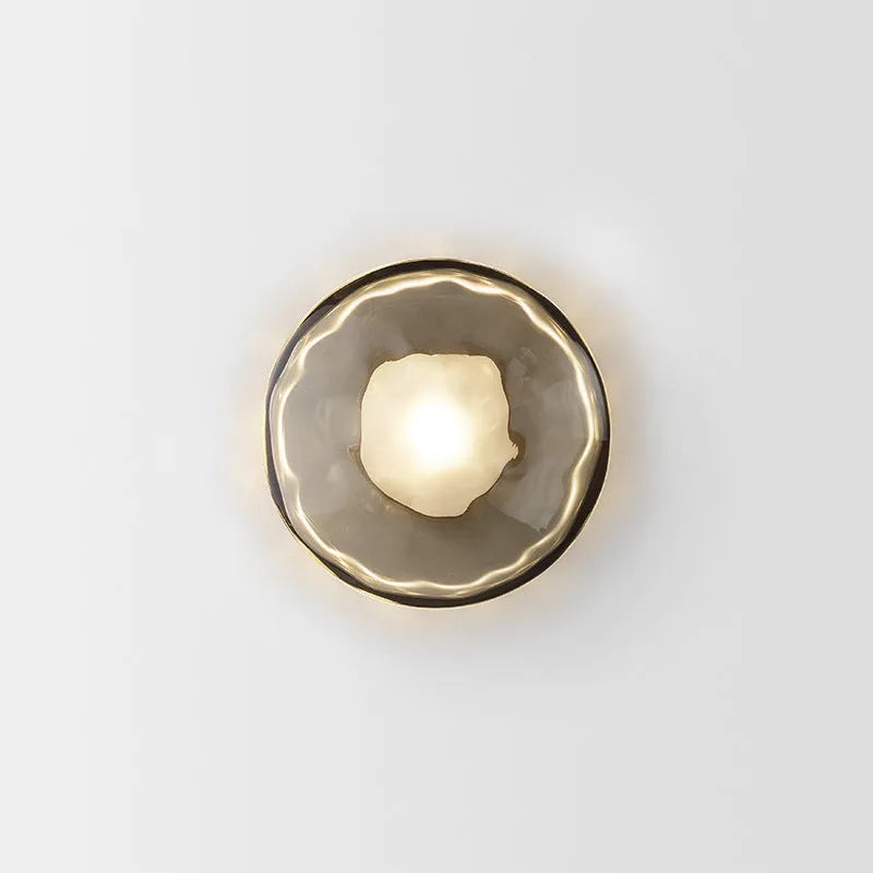Bedside hotel glass art wall lamp with transparent frosted shade and iron frame