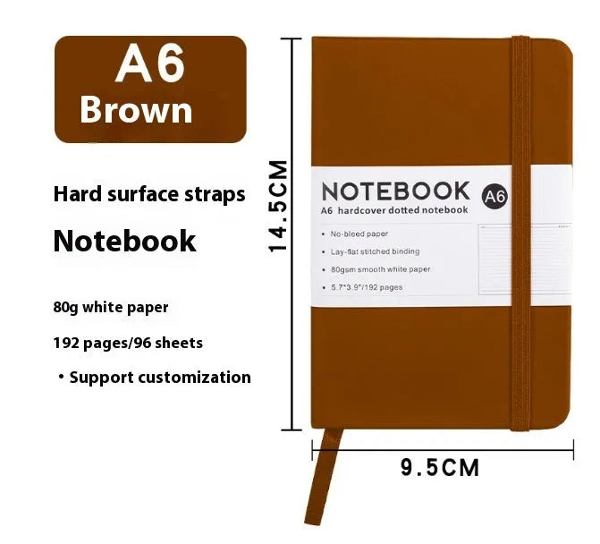 A5 diary with soft PU leather cover in a skin feeling texture, open to show horizontal line pages.