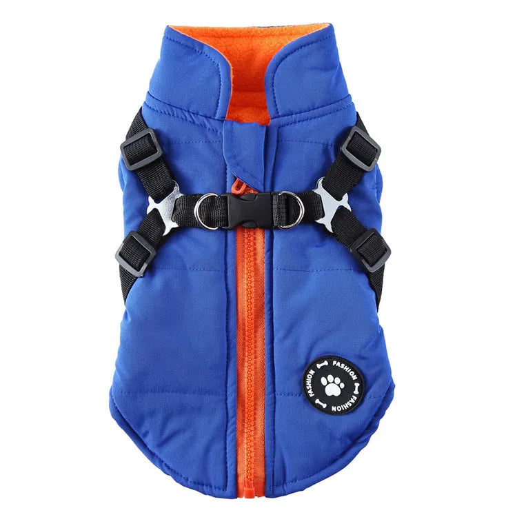 Adjustable chest strap dog winter coat in polyester with cotton-padded lining