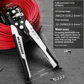 Fully automatic wire stripping pliers tool with high carbon steel blades on a white background.