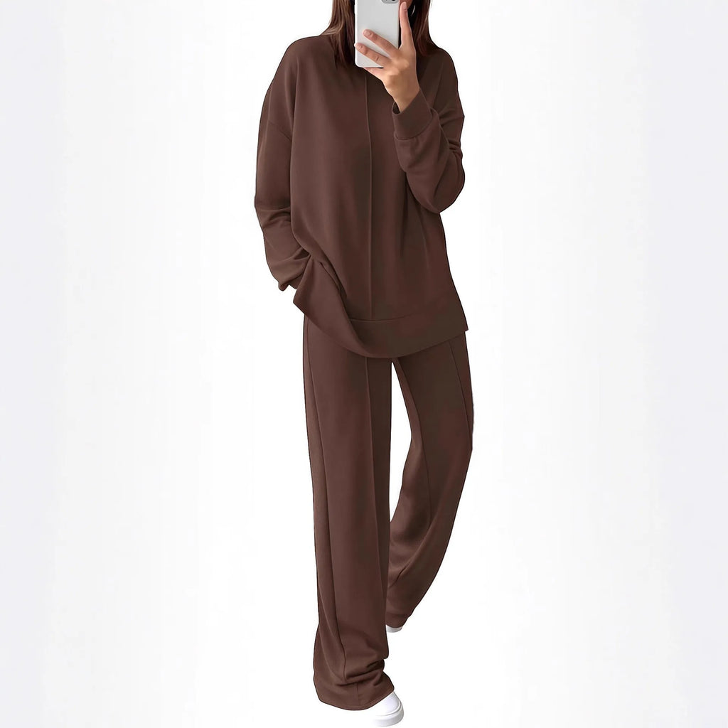Women's long sleeve polyester jogging suit in army green, showing the full two-piece set.