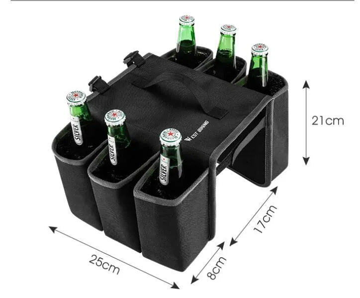 Black and blue orange double-sided bicycle drink holder bag with 2-litre capacity.