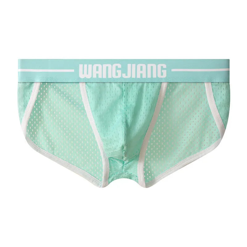 Men's solid colour ice silk triangle underwear briefs in breathable mesh fabric with quick-drying properties