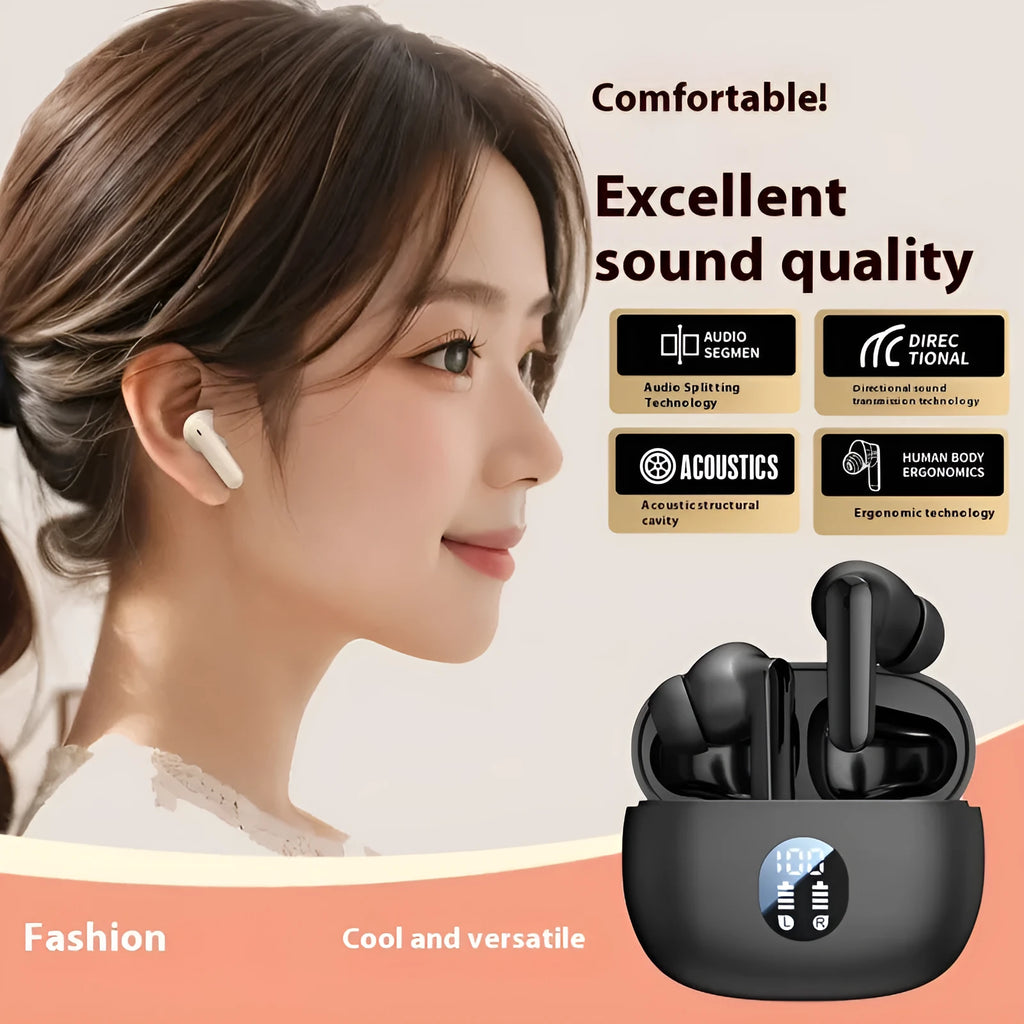Game low latency wireless sports headset with digital display and noise reduction, available in black colour