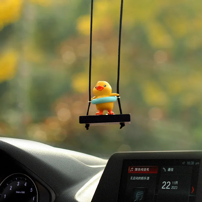 Yellow plastic duck doll car hanging ornament with four design variations