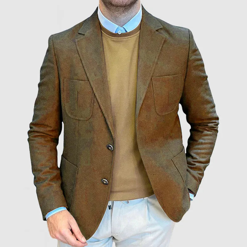 Men's casual cotton suit jacket in loose retro fit showing solid colour options