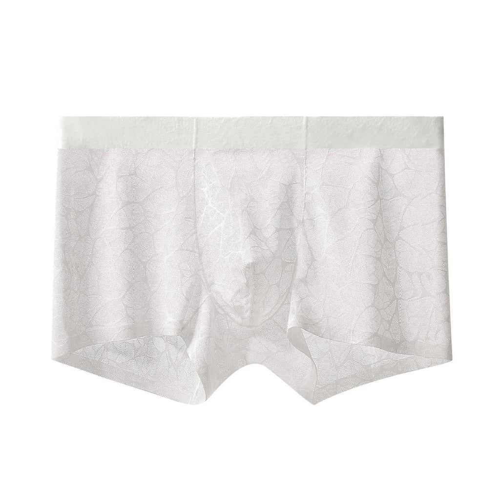 Men's thin lace leopard jacquard underwear shorts in five colours on a white background