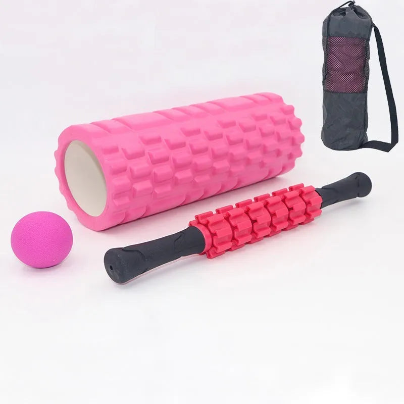 Black six-piece 33cm foam roller with segmented shaft and protective carrying case