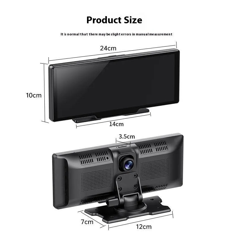 10-inch Carplay car smart screen and driving recorder with rear view camera on dashboard