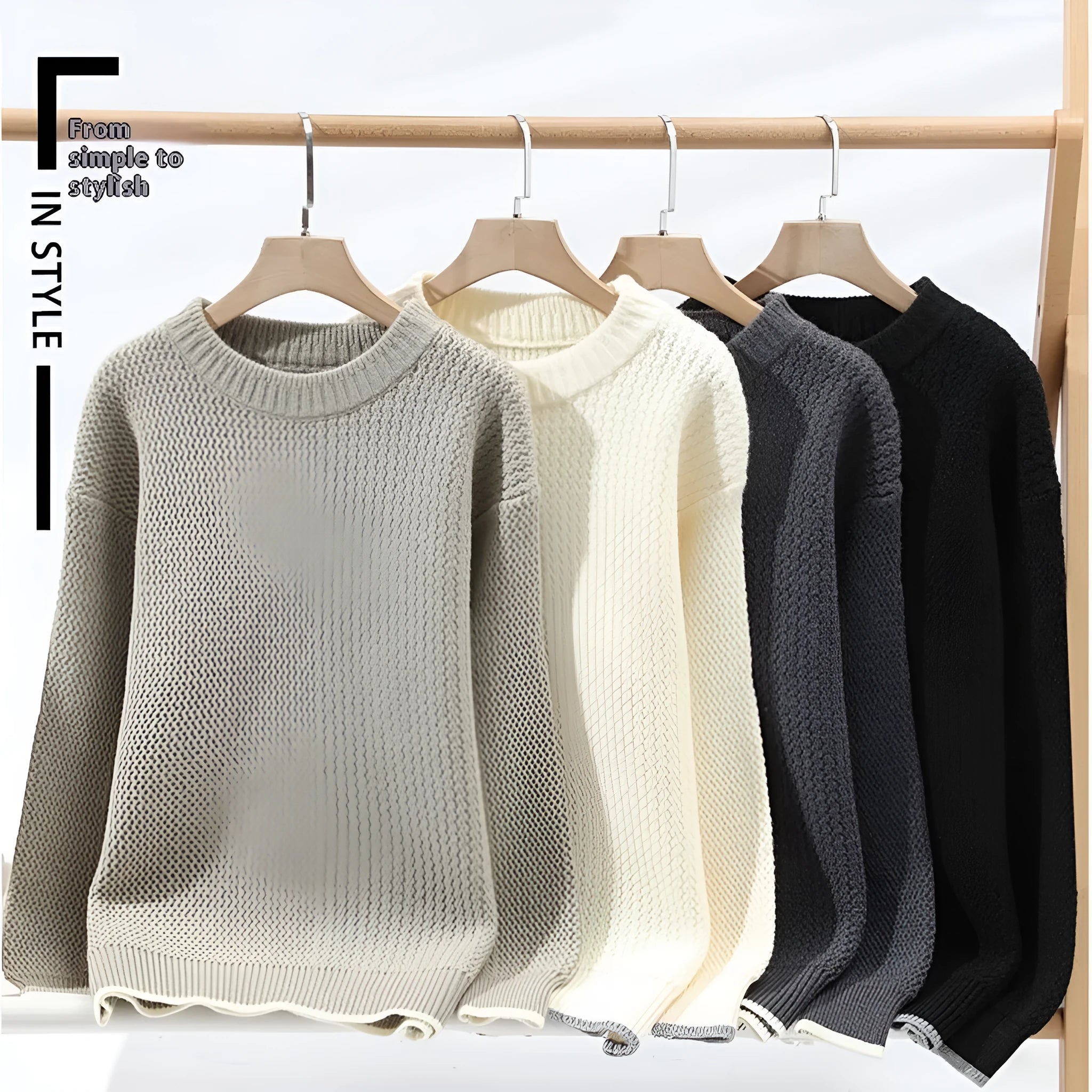 Men's grey loose fit round neck pullover sweater with long sleeves