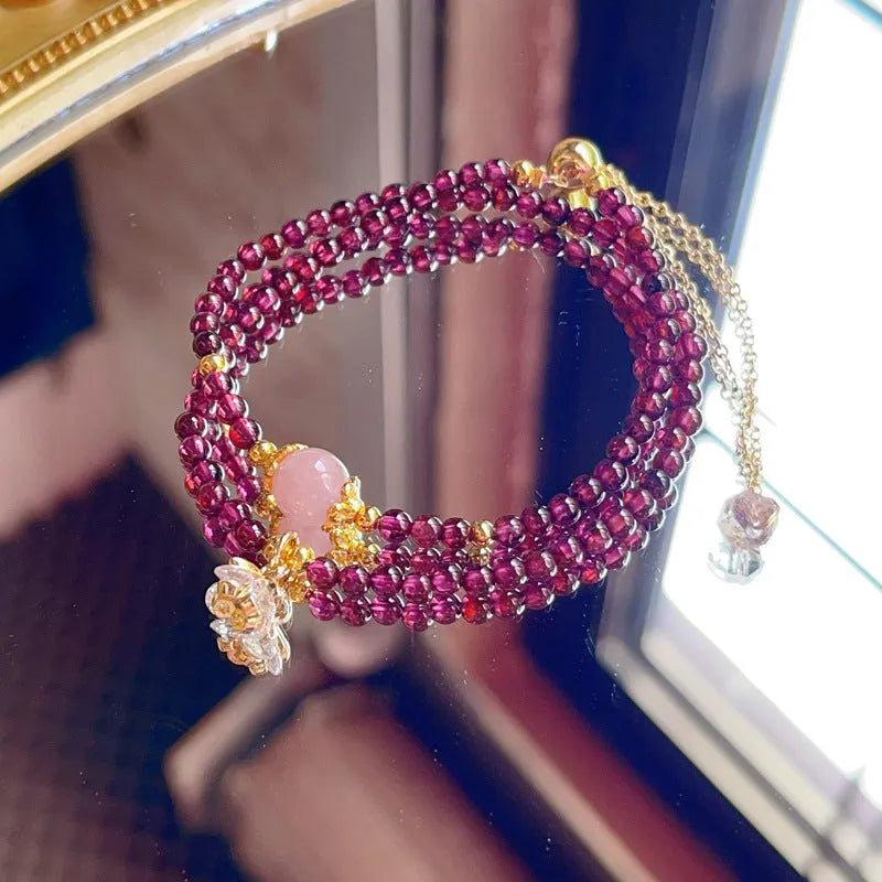 Natural garnet double ring bracelet for women, manually crafted in H311 colour.