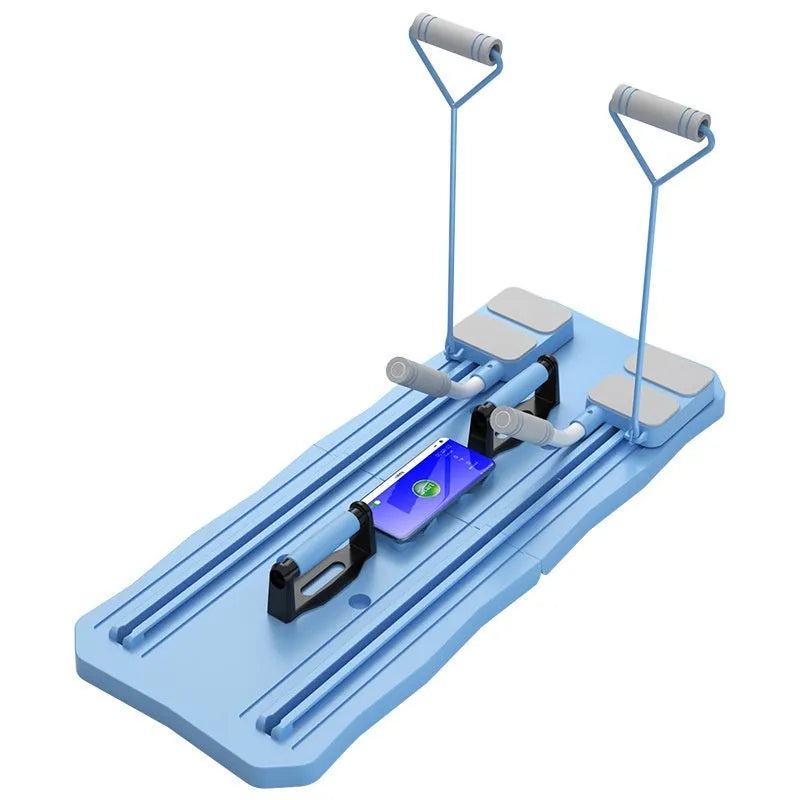 Blue ABS plastic fitness board with abdominal wheel for home core exercises