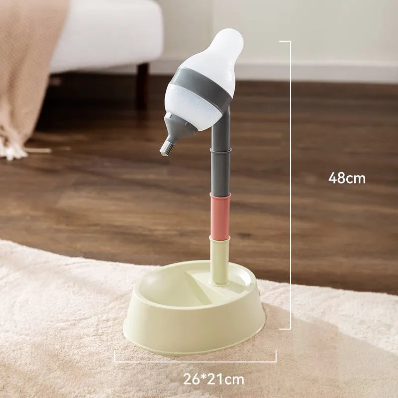 Green pet standing water dispenser with detachable height adjustment bars and ball-tip drinking nozzle