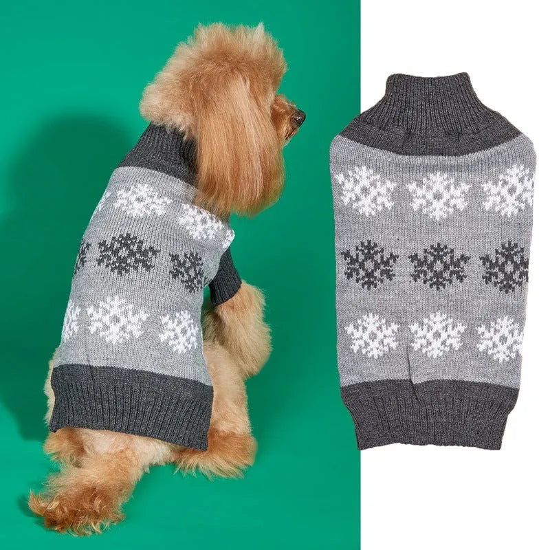 Brown and grey snowflake pattern dog Christmas sweater for winter pet clothing