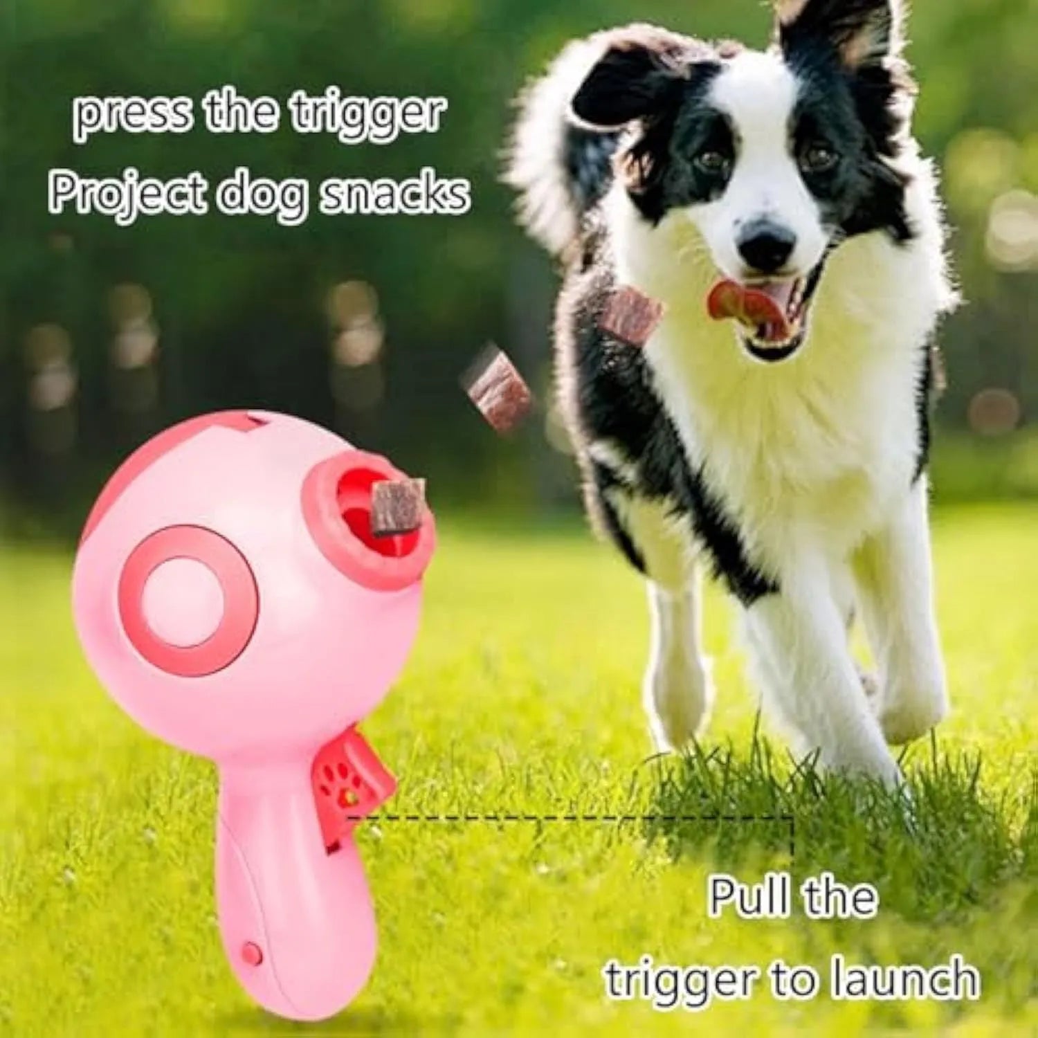Green dog treat launcher toy with automatic food dispenser for pet training