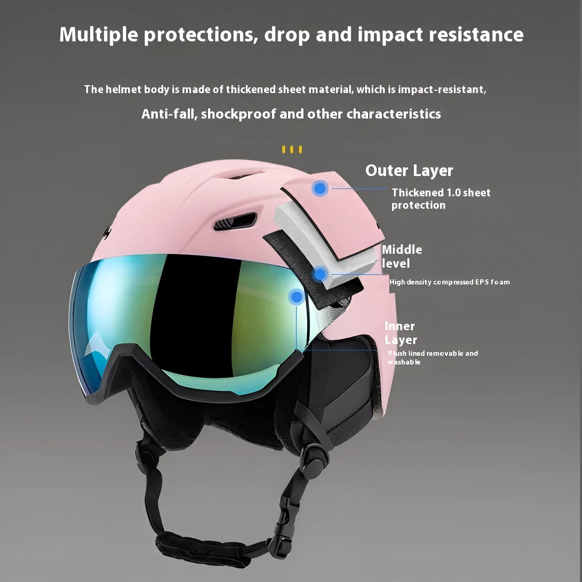 Unisex moulded skiing helmet cover in solid colour with PC shell and EPS liner, seven colour options, sizes S to XL