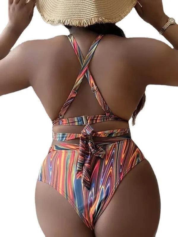 Women's plus size high-waist floral bikini swimsuit in picture colour