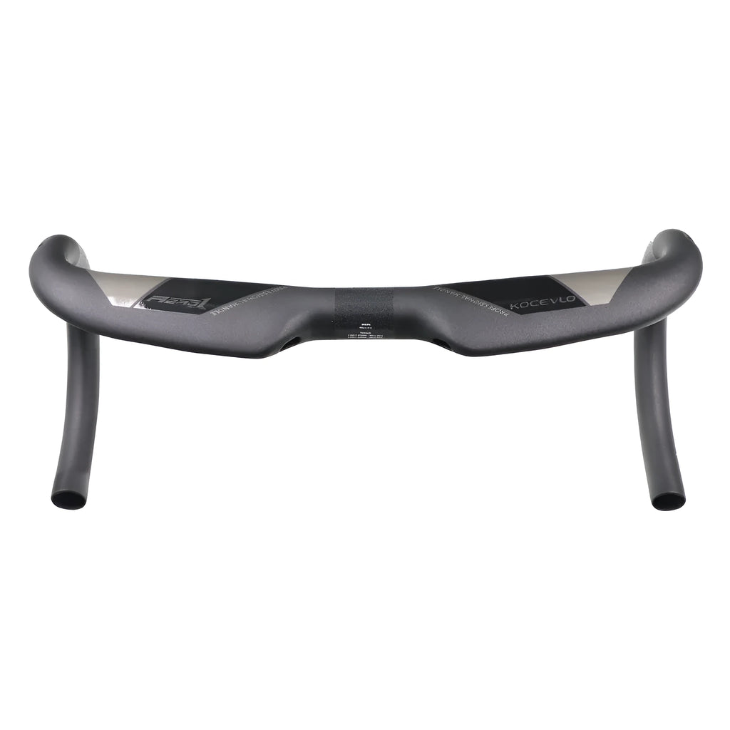 Wei Bike matt carbon fibre road bicycle drop handlebar shown from the side.