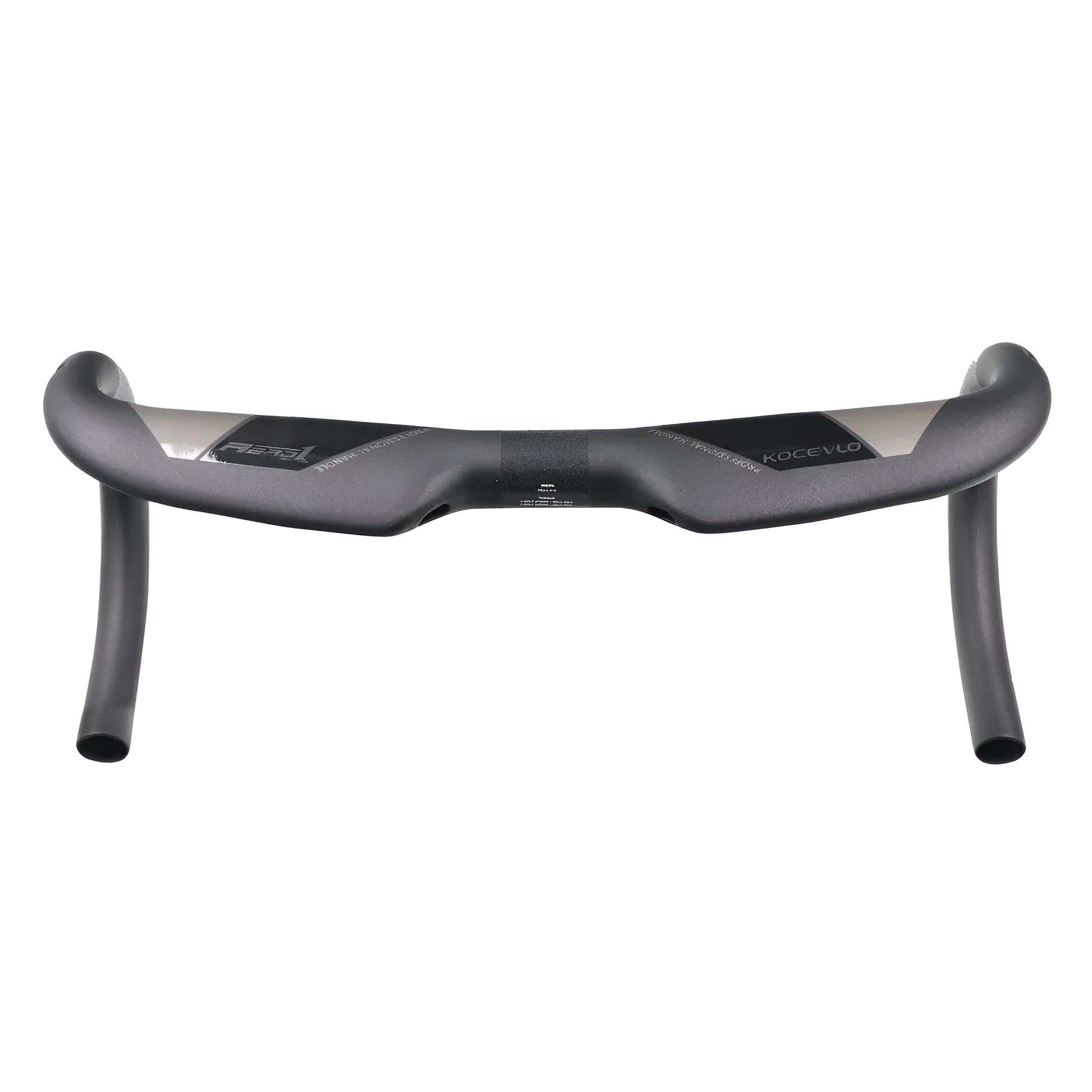 Wei Bike matt carbon fibre road bicycle drop handlebar shown from the side.