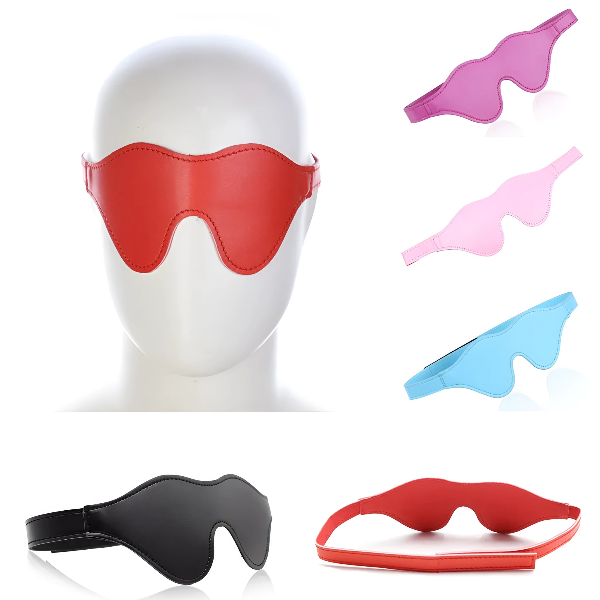Women's black PU leather eye mask with adjustable metal nose bridge and Velcro strap