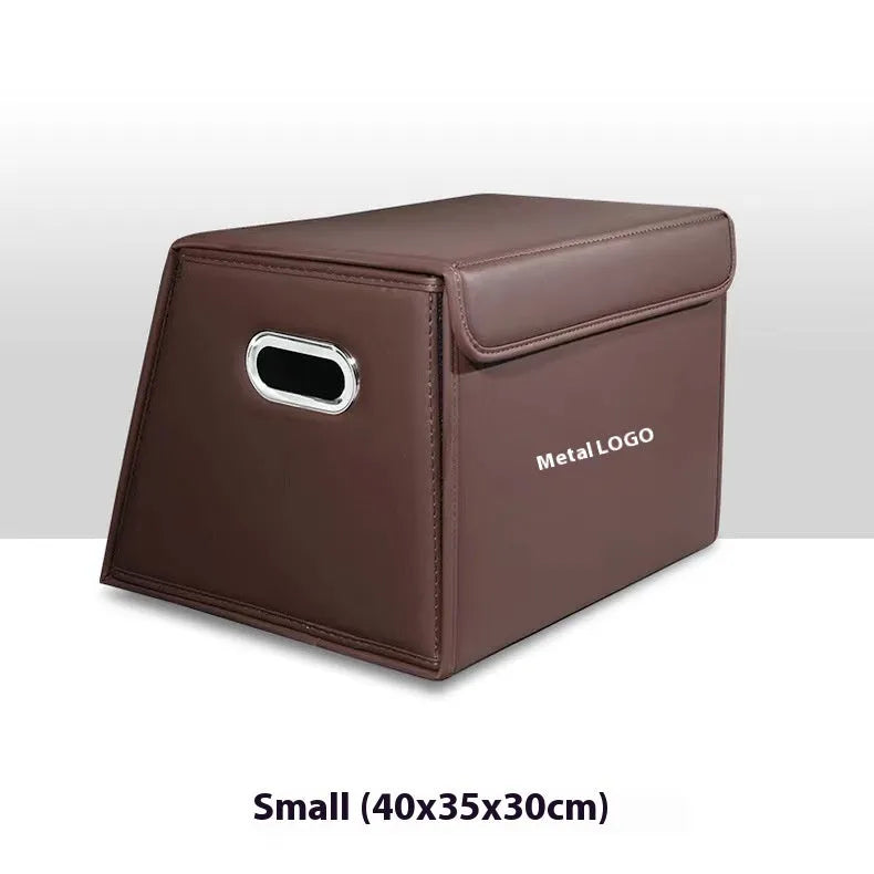 Folding waterproof leather car trunk storage organiser in black medium size on a boot floor