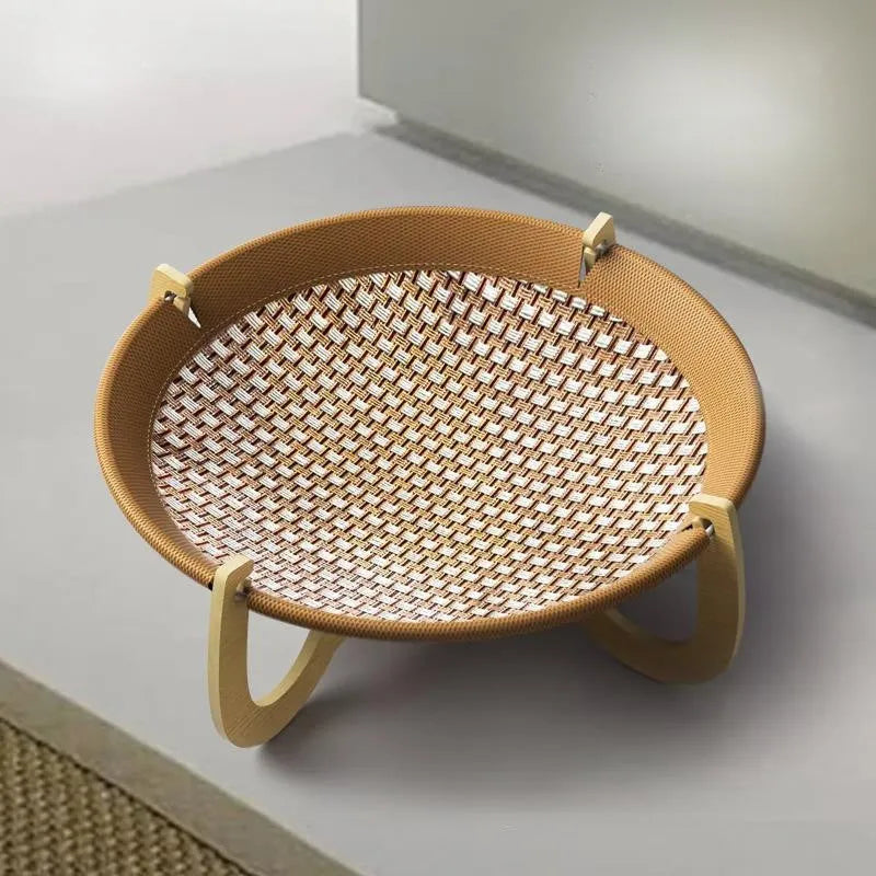 Natural brown woven rattan pet bed hammock measuring 46cm for cats and dogs