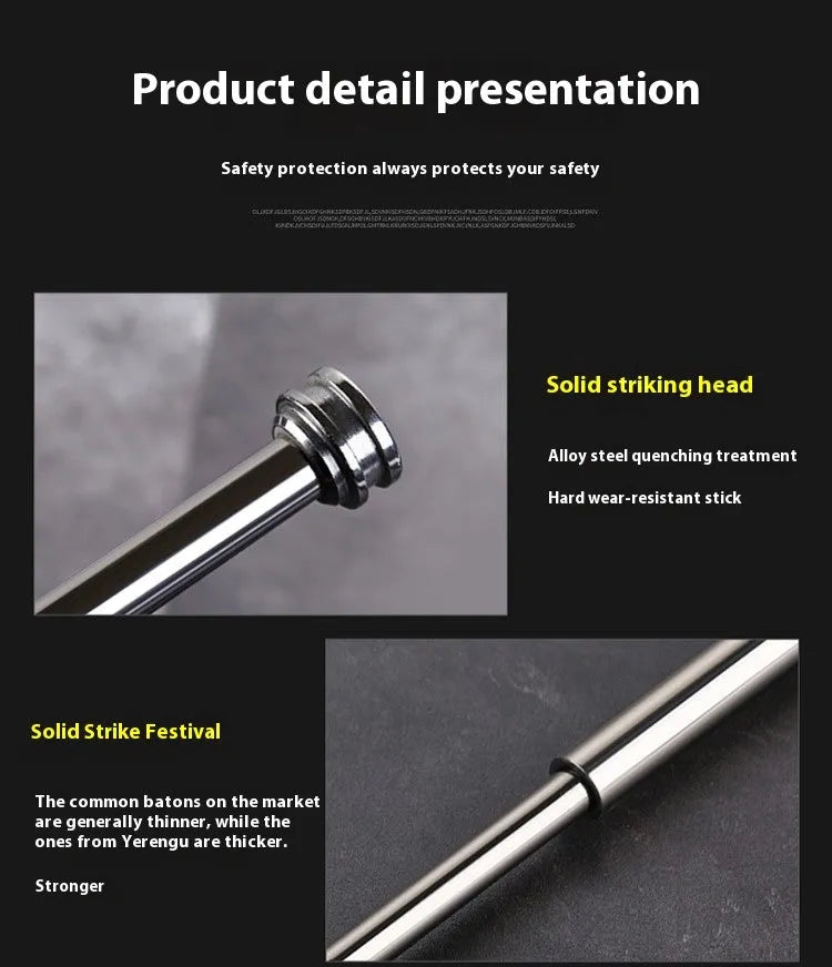 Titanium black automatic spring expandable baton in three sizes: 16-inch, 21-inch, and 26-inch