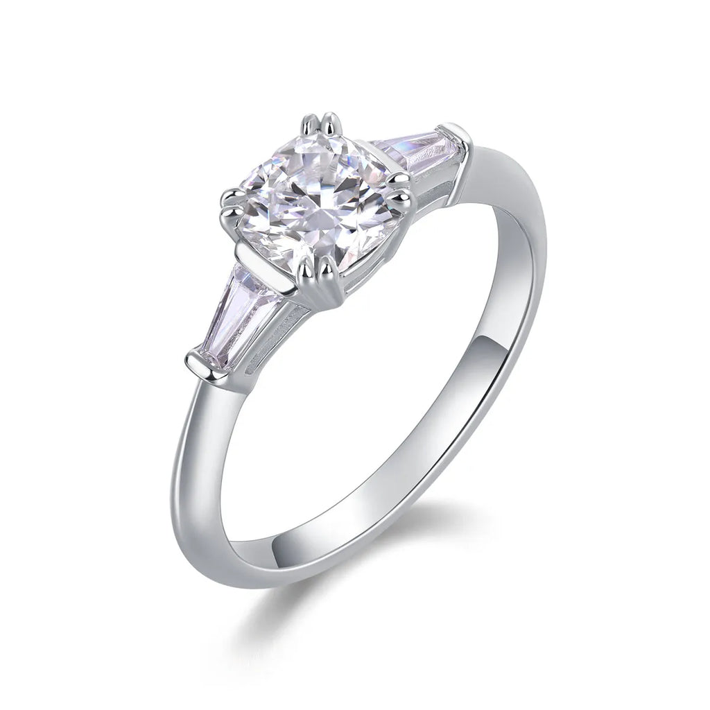 DESTINY moissanite wedding ring set with 6x6mm pillow cut, S925 silver, platinum plating, sizes 5-9, GRA certificate