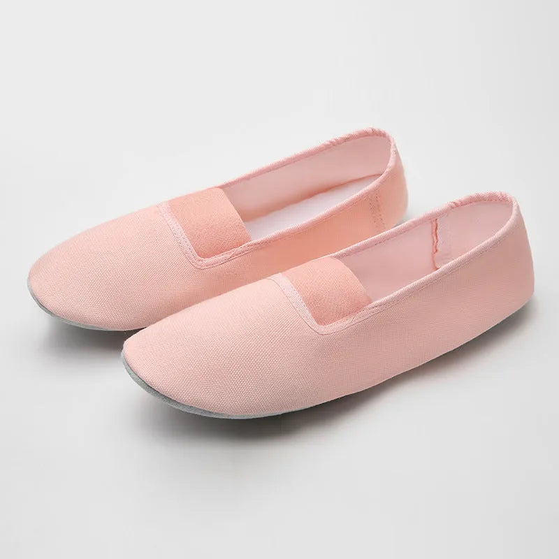 Ballet shoes with white calfskin leather sole and soft canvas upper in light beige colour