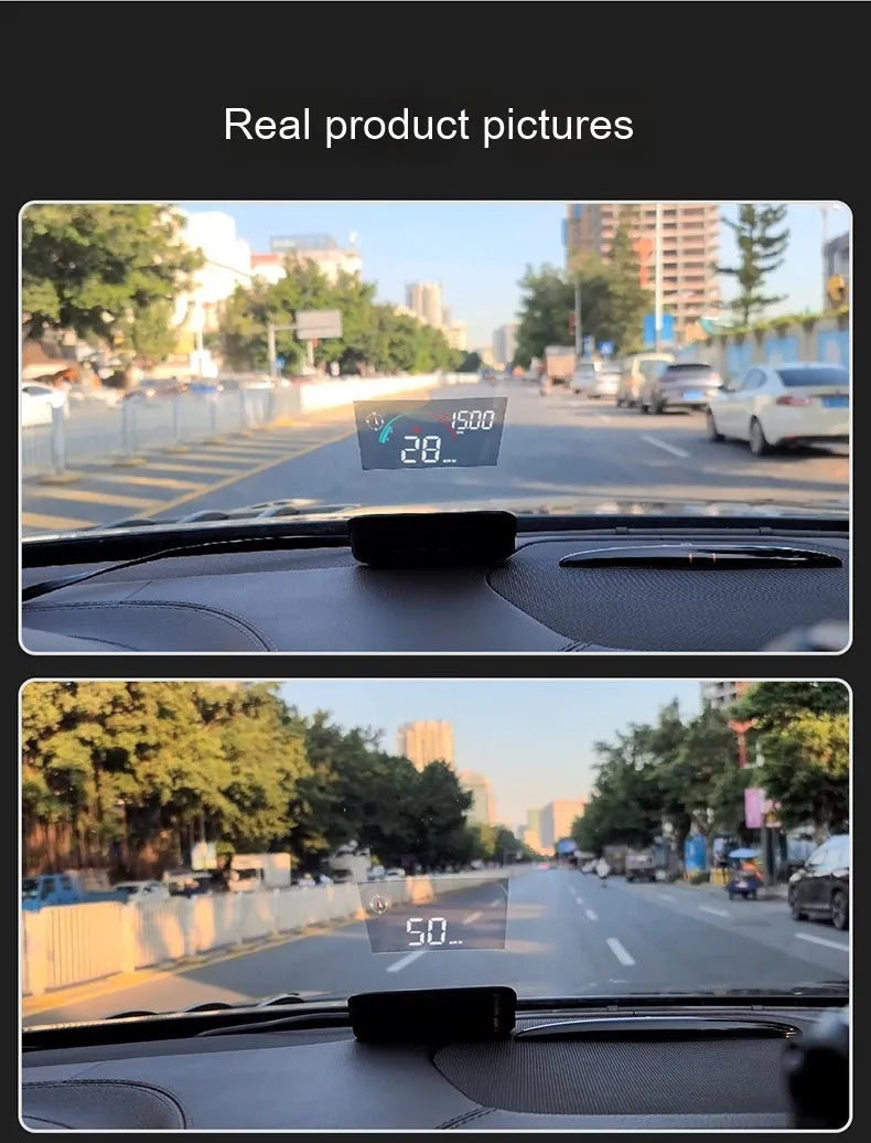 Black universal car head-up display projector with GPS and compass functions