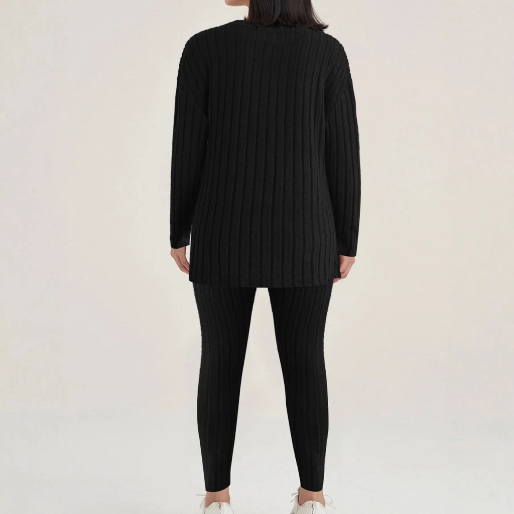 Sunken stripe pattern polyester two-piece homewear set for exercise and casual wear