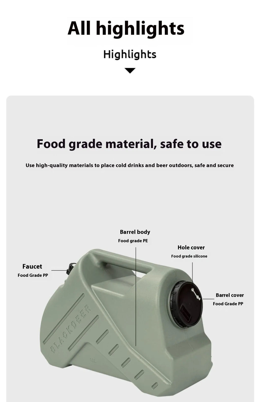 Green collapsible camping water storage tank shown in 13-litre snail and 18-litre backpack styles