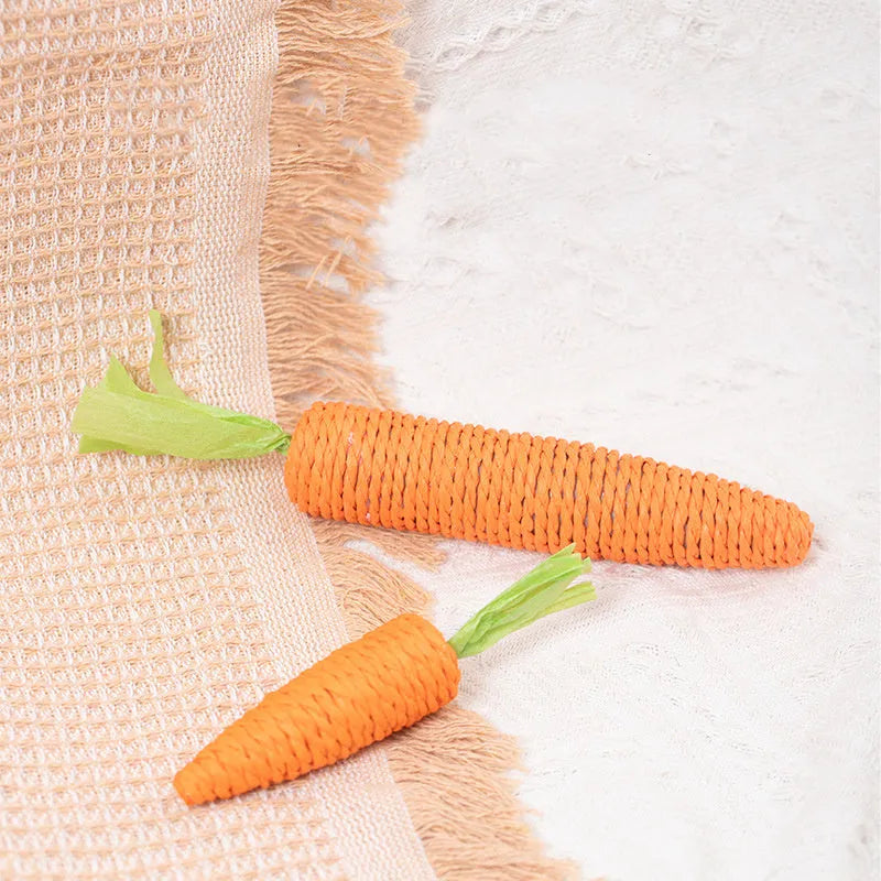 Set of interactive cat toys including carrot bites, paper toys with stones, and grinding sticks in S and L sizes