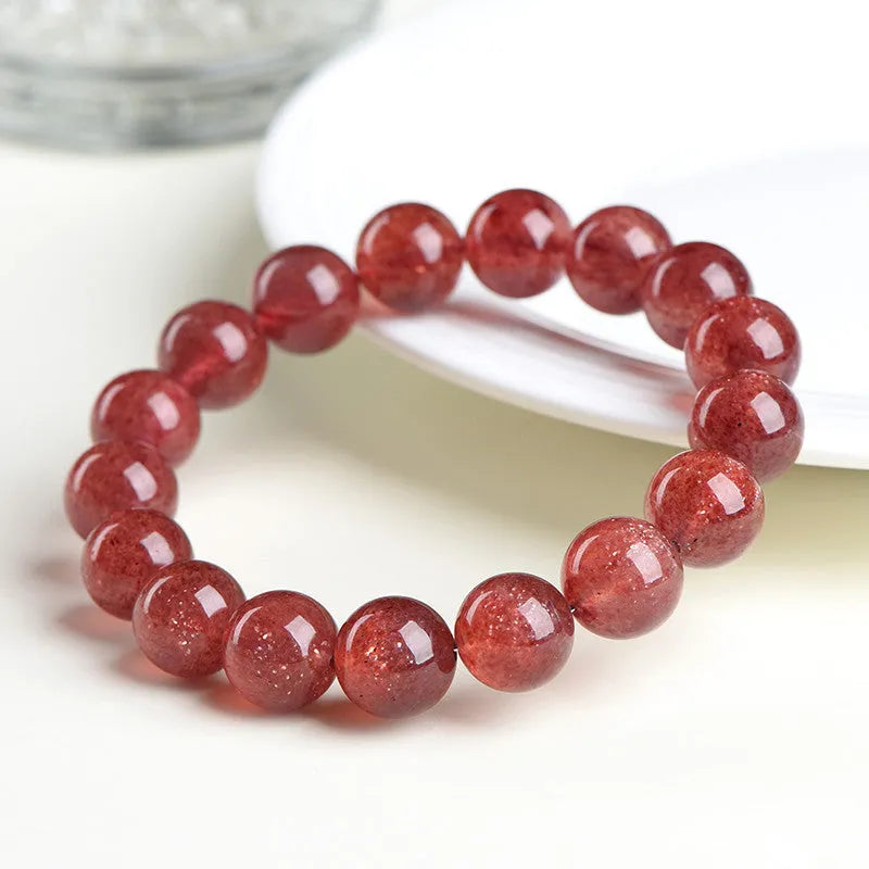Natural starlight cherry red strawberry quartz bracelet with polished geometry-shaped crystal beads